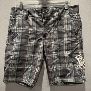 FOX Womens Grey Plaid Shorts, Rider Designed Size Large